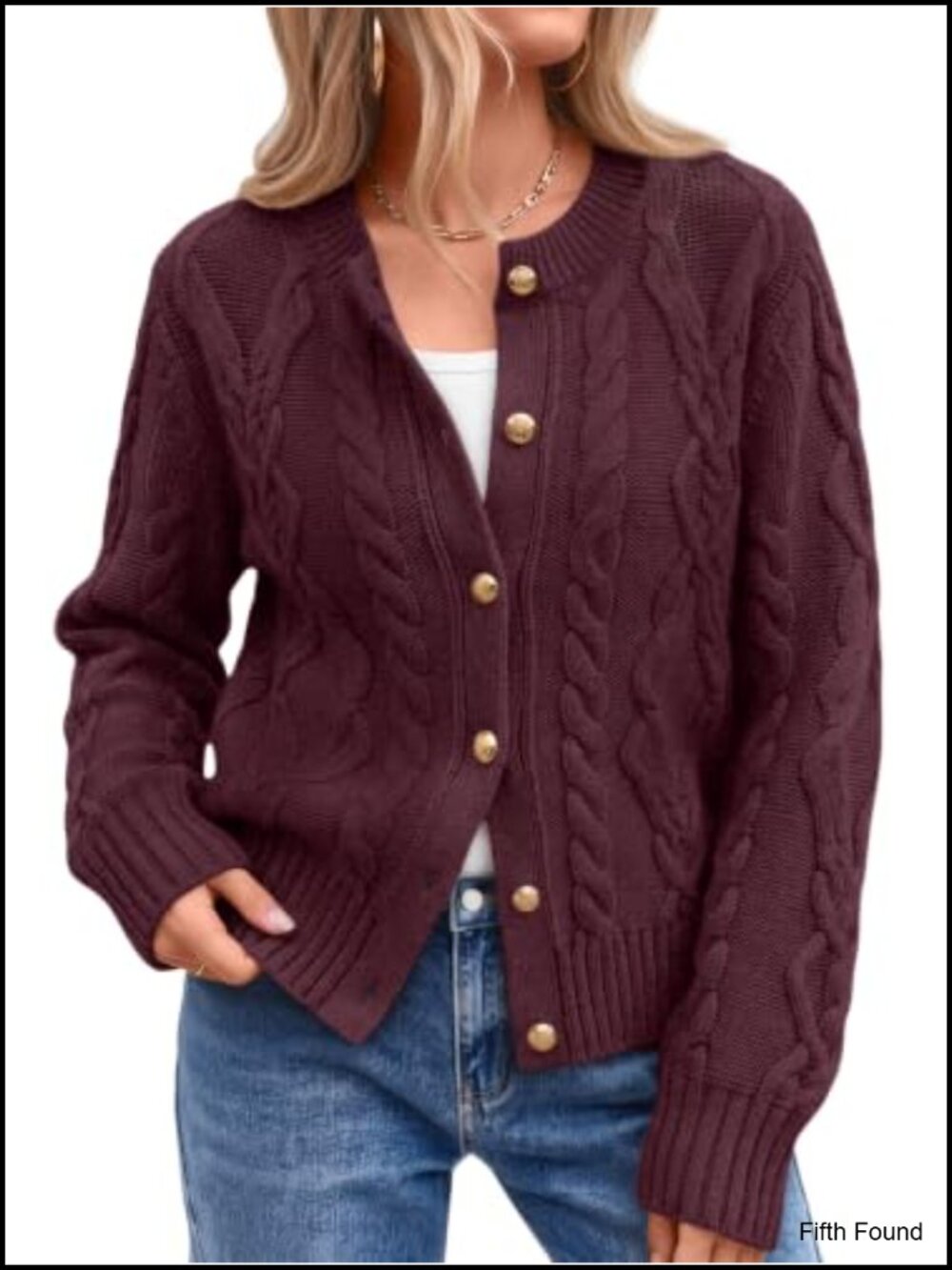 Cable Knit Cardigan Sweater Cotton Acrylic Chunky Knit Button Front